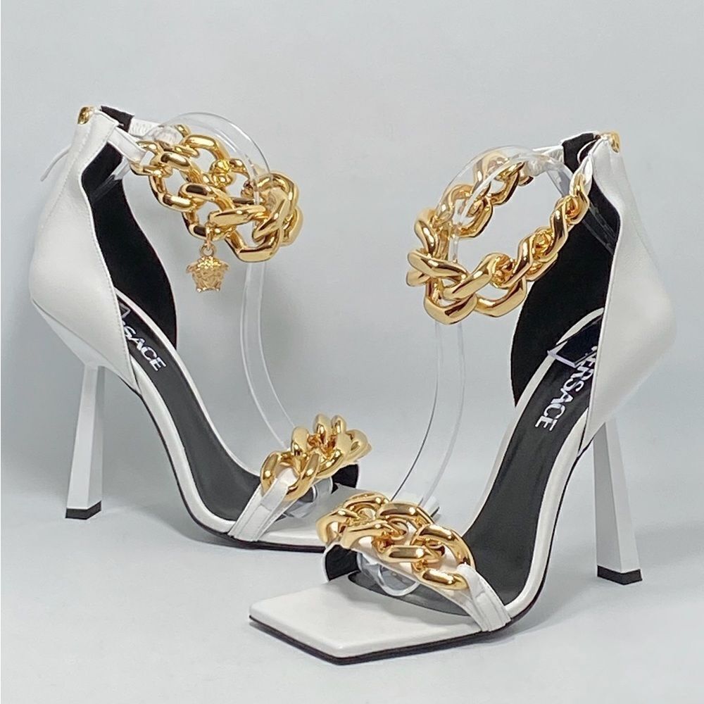 Versace Chain & Leather High-Heel Sandals size 39